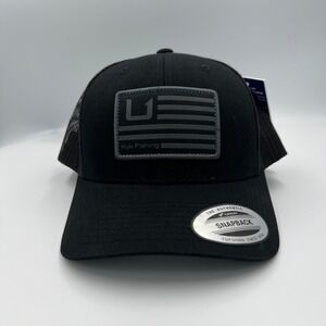 Huk‎ Fishing Trucker Hat Black American Flag Patch Yupoong Snapback Cap